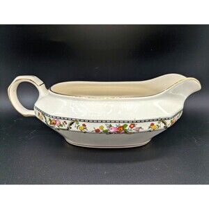 Edwin M. Knowles China Gravy Boat Floral Rim White Glossy MPN 30-2-6